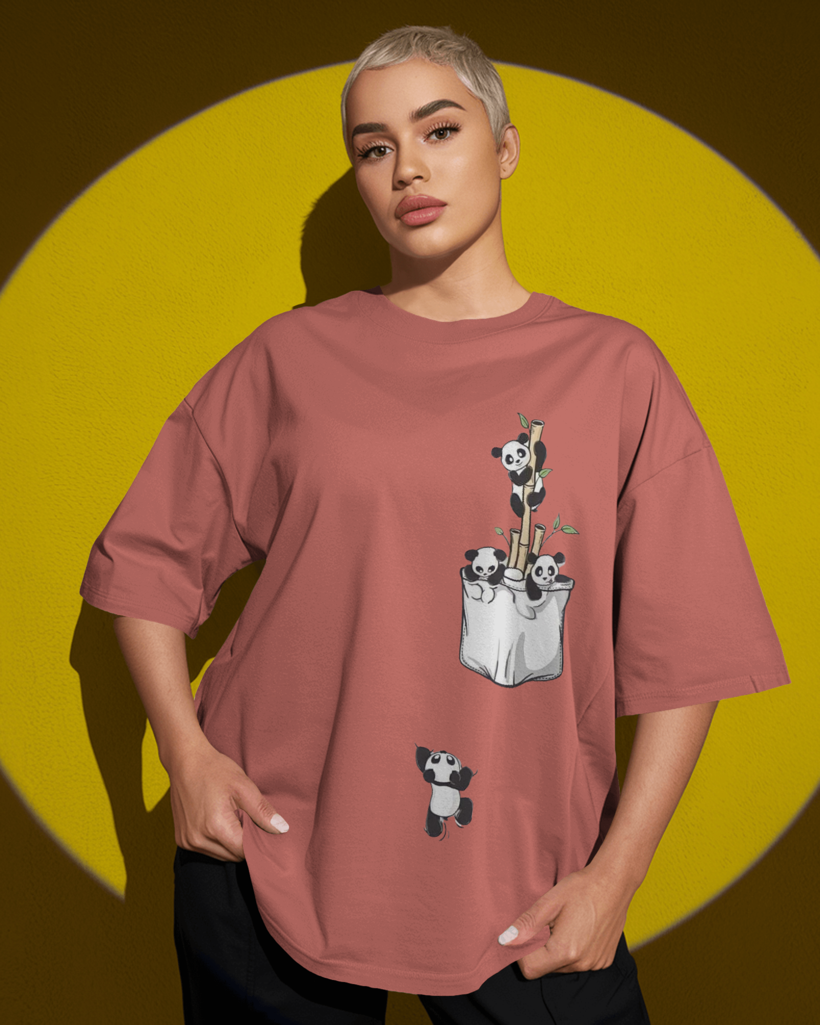 The Great Escape Panda Ladies Oversized Classic T-shirt | Teeyatra | Cartoon