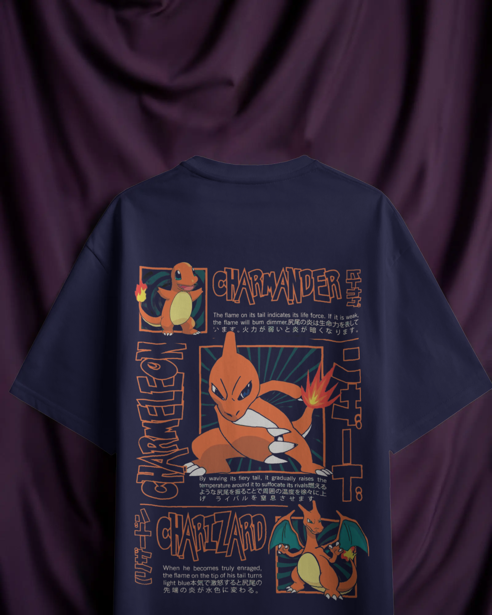 Charmander & Charizard Evolution Men's Oversized Classic T-shirt | Teeyatra | Anime