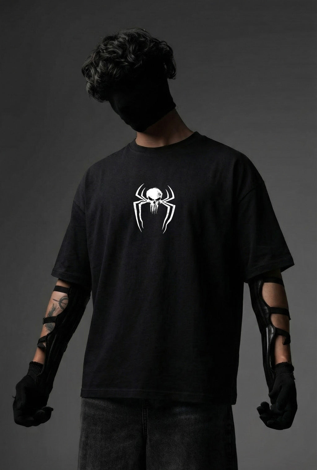 Teeyatra Spider-Punisher Fusion Oversized T-Shirt | 240 GSM French Terry | Premium Streetwear Drop