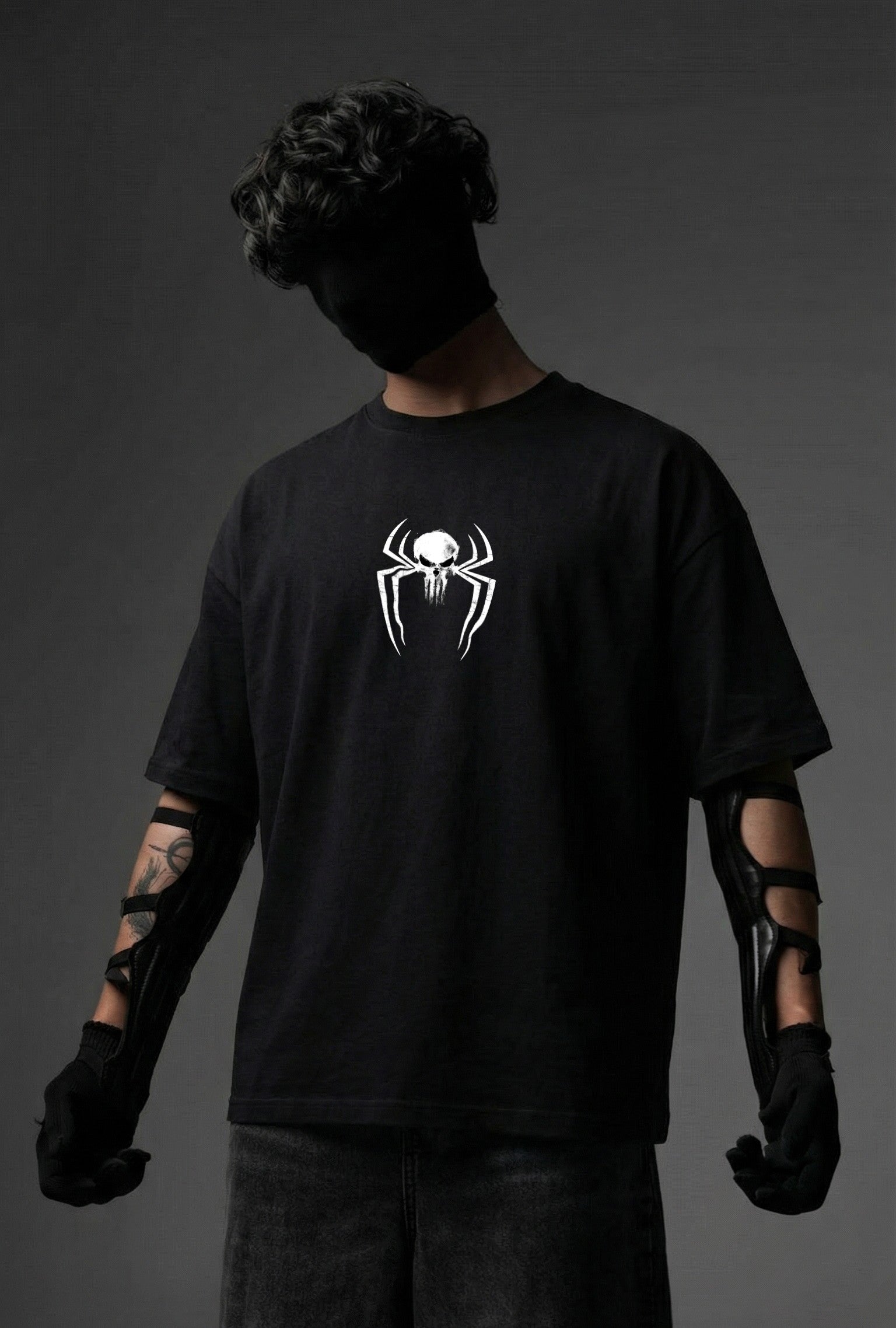 Teeyatra Spider-Punisher Fusion Oversized T-Shirt | 240 GSM French Terry | Premium Streetwear Drop
