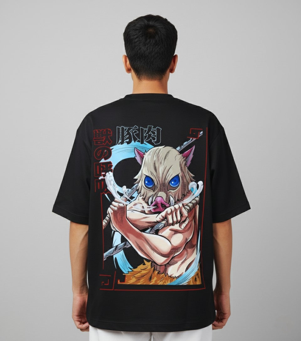 Demon Slayer Inosuke Anime Men's Oversized T-Shirt | Teeyatra