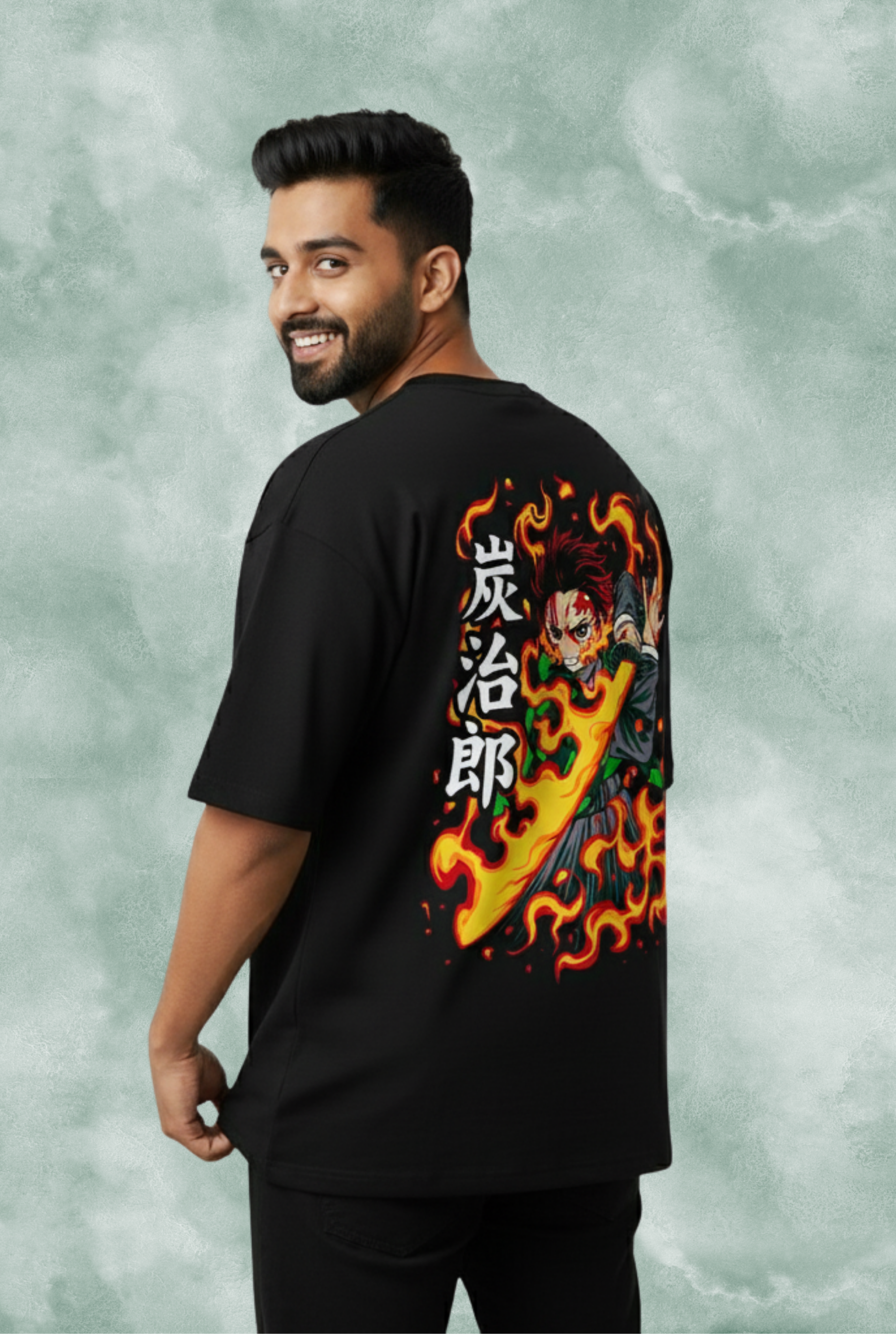 Tanjiro Kamado "Hinokami Kagura" Flame Edition – Premium 240 GSM Terry Cotton Oversized T-Shirt