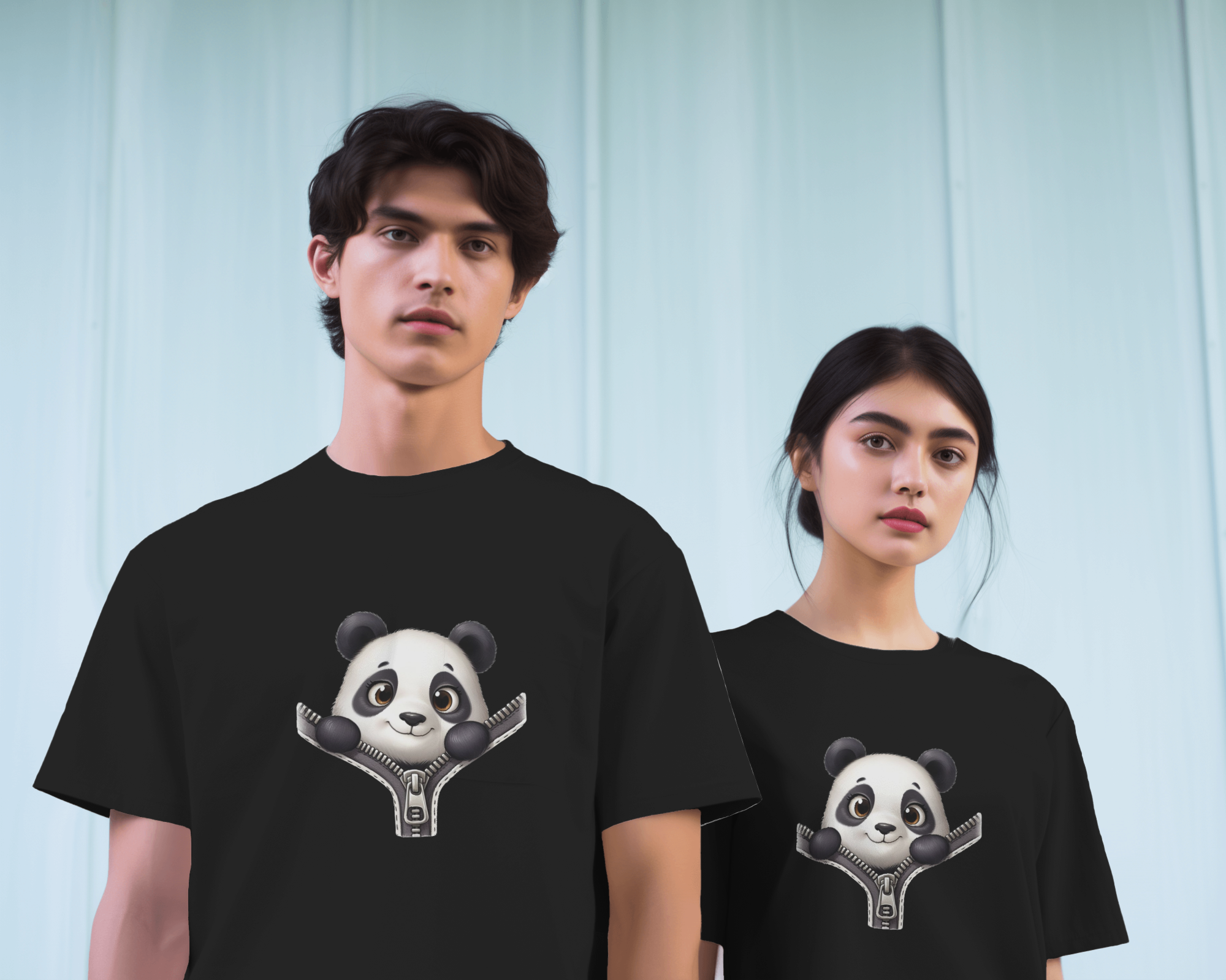 Unzip The Cuteness Panda Ladies Classic Crew T-Shirt | Teeyatra | Cartoon