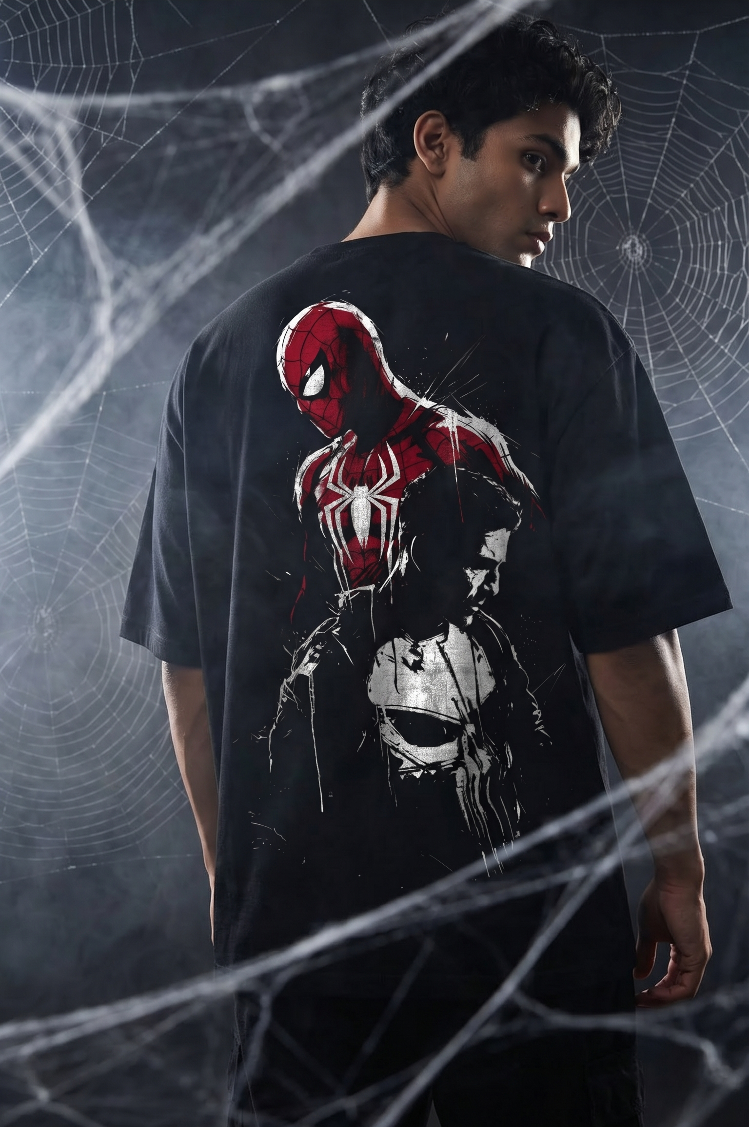 Teeyatra Spider-Punisher Fusion Oversized T-Shirt | 240 GSM French Terry | Premium Streetwear Drop