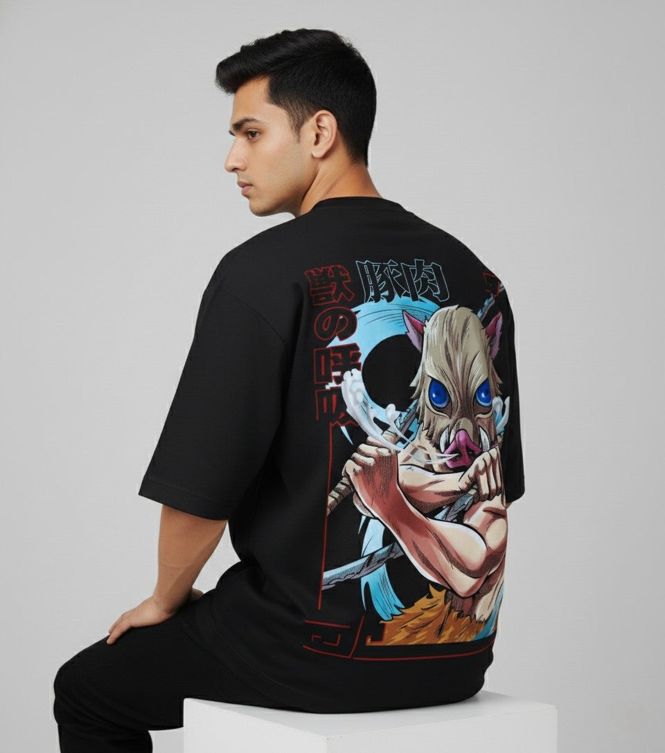 Demon Slayer Inosuke Anime Men's Oversized T-Shirt | Teeyatra