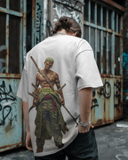 Roronoa Zoro "Master Swordsman" White Streetwear – Premium 240 GSM Terry Cotton Oversized T-Shirt
