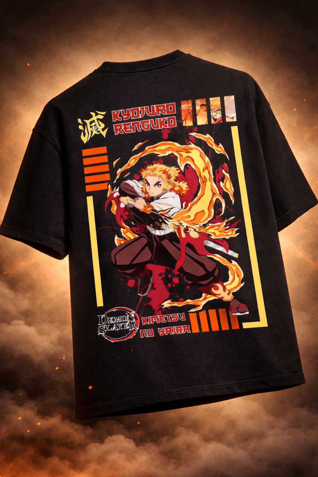 Teeyatra Flame Hashira Rengoku Oversized 240 GSM Tee