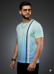 Men's Ombre Gradient T-Shirt with Vertical Contrast Stripe | Cotton Blend Classic Crew Neck Tee | Teeyatra