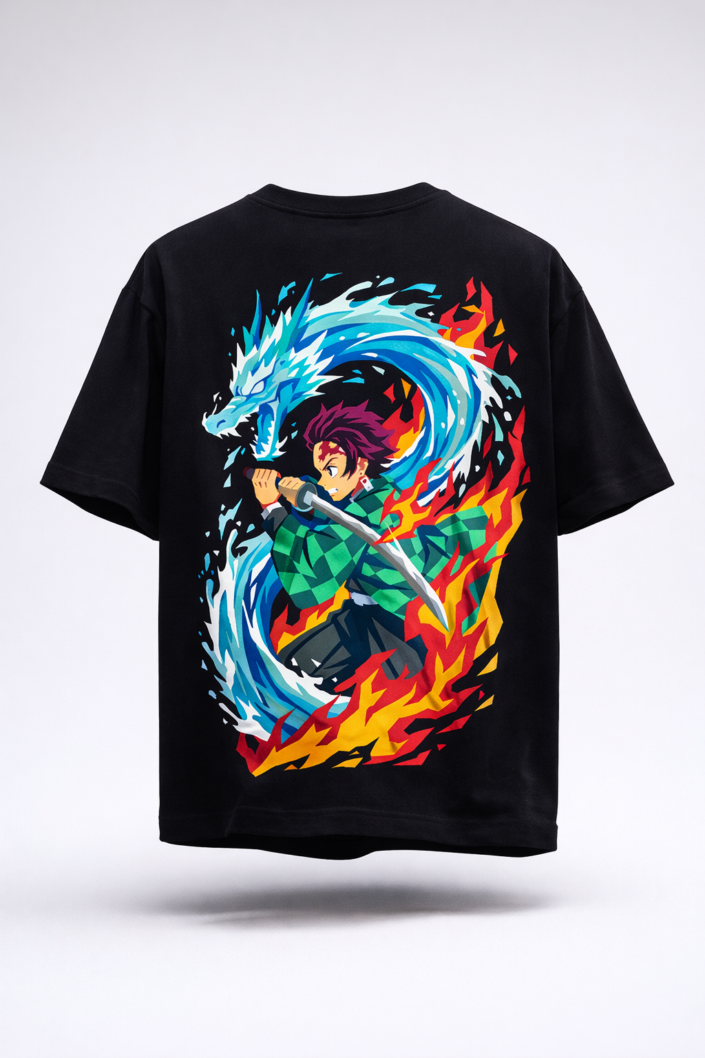 Teeyatra Tanjiro Dual Side Oversized T-Shirt | 240 GSM Premium Cotton | Anime Streetwear