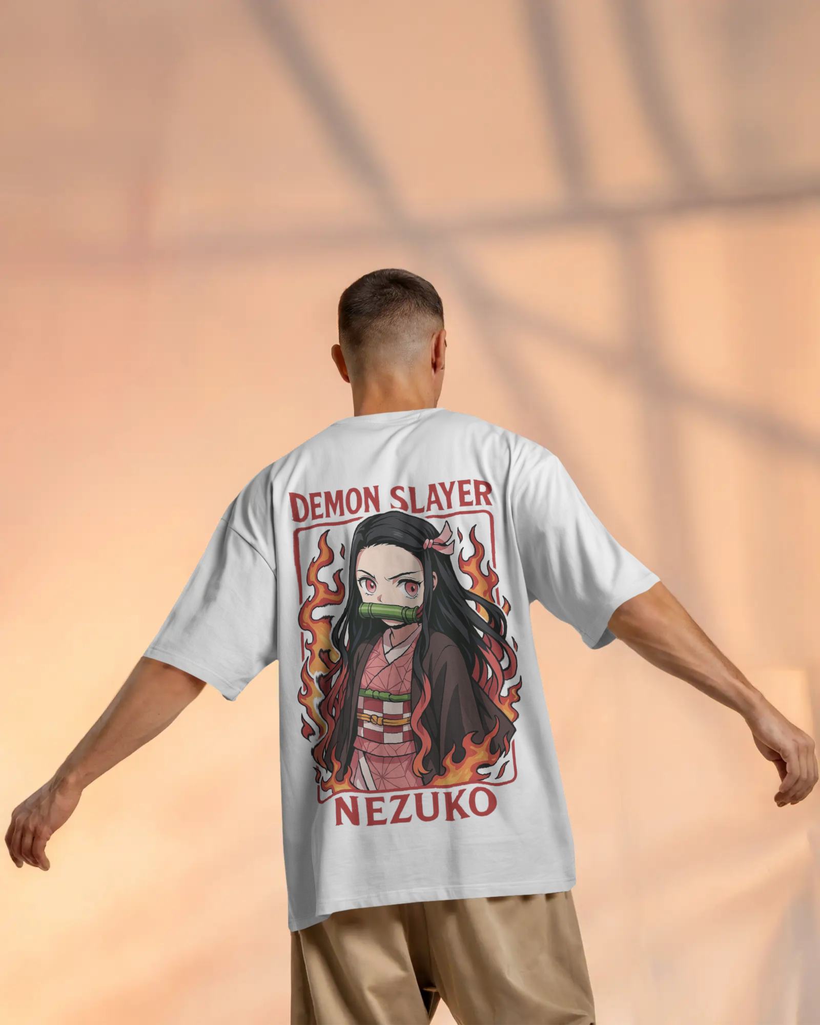 Nezuko Fire Graphic Men's Unisex Oversized Classic T-shirt | Demon Slayer | Anime | Teeyatra