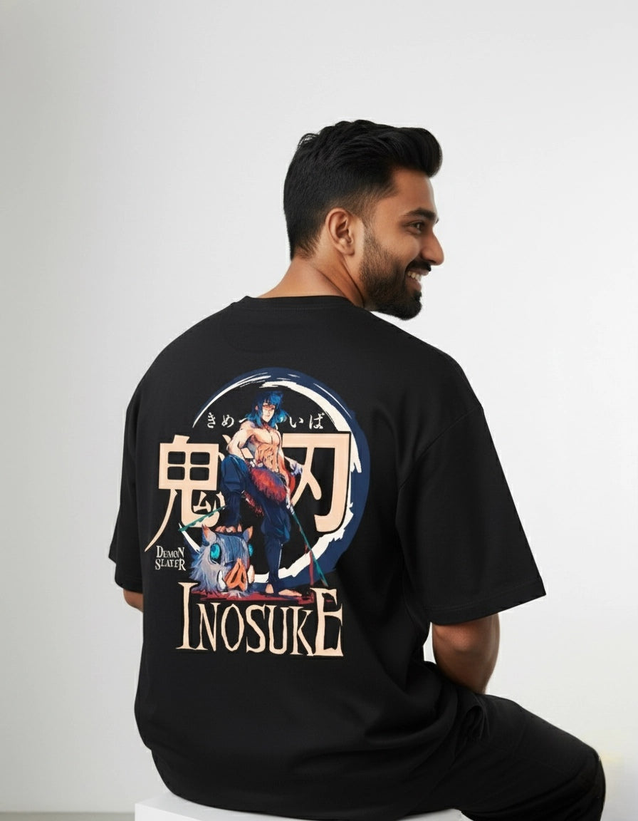 Demon Slayer Inosuke Anime Men's Oversized T-Shirt | Teeyatra