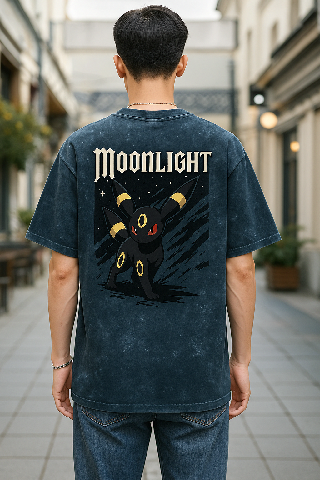 Starry Night Umbreon Men's Acid Washed Oversized Tee | Teeyatra | Anime | Cartoon
