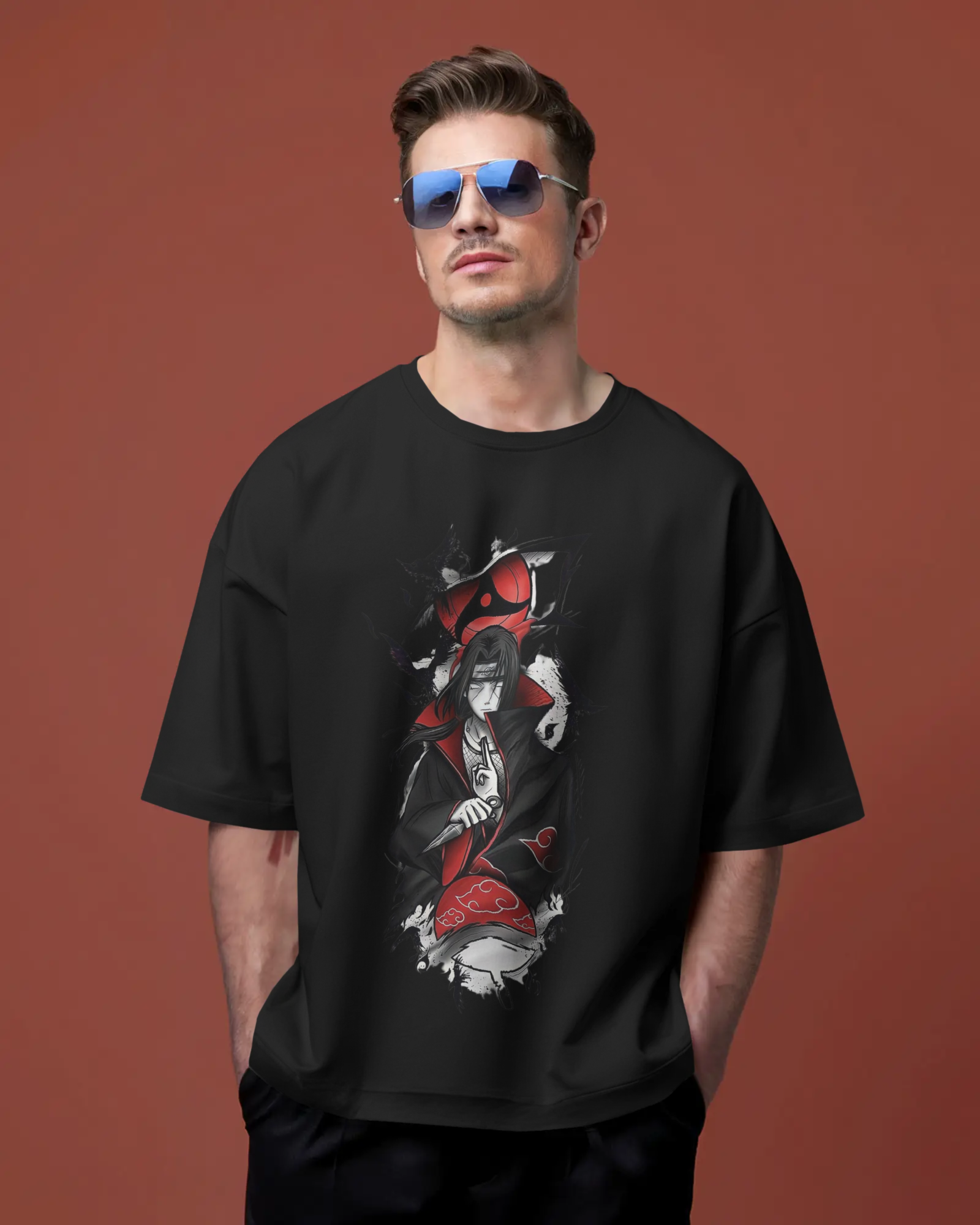 Itachi Uchiha "Crow Genjutsu" Edition – Premium 240 GSM Terry Cotton Oversized T-Shirt