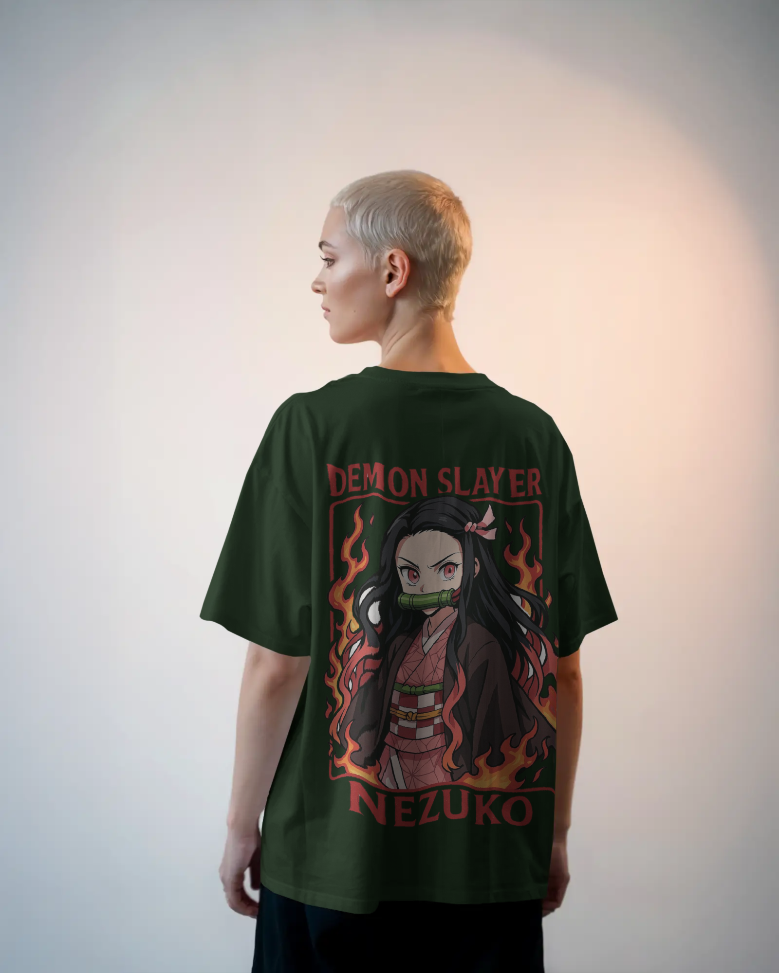 Nezuko Fire Graphic Ladies Oversized Classic T-shirt | Demon Slayer | Anime | Teeyatra