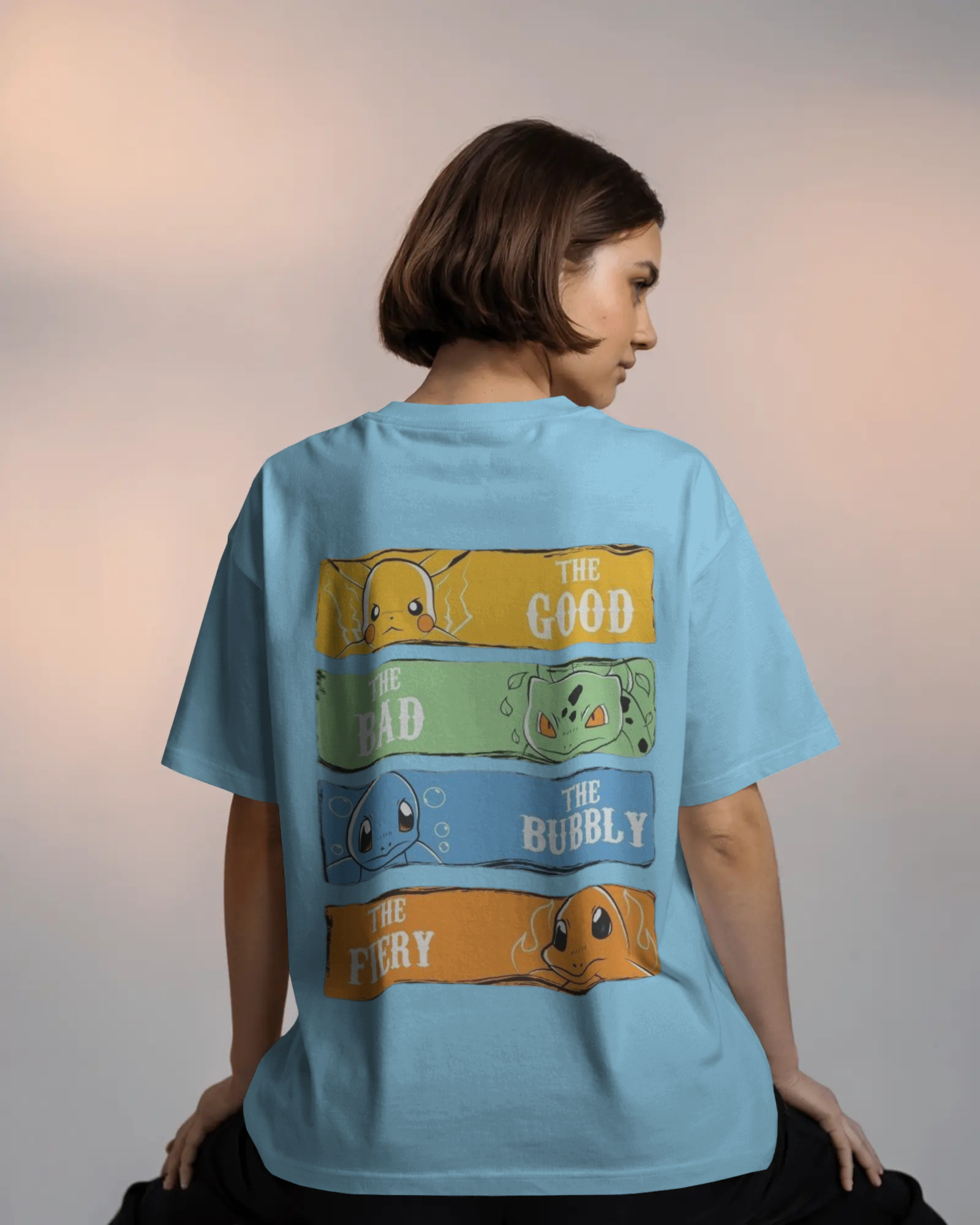 The Four Elements Pokémon Anime Ladies Terry Oversized Tee | Teeyatra
