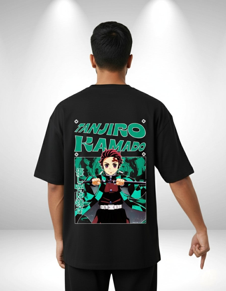 Demon Slayer Tanjiro Kamado Anime Men's Oversized T-Shirt | Teeyatra