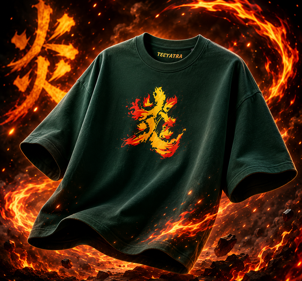 Teeyatra Flame Hashira Rengoku Oversized 240 GSM Tee