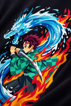 Teeyatra Tanjiro Dual Side Oversized T-Shirt | 240 GSM Premium Cotton | Anime Streetwear