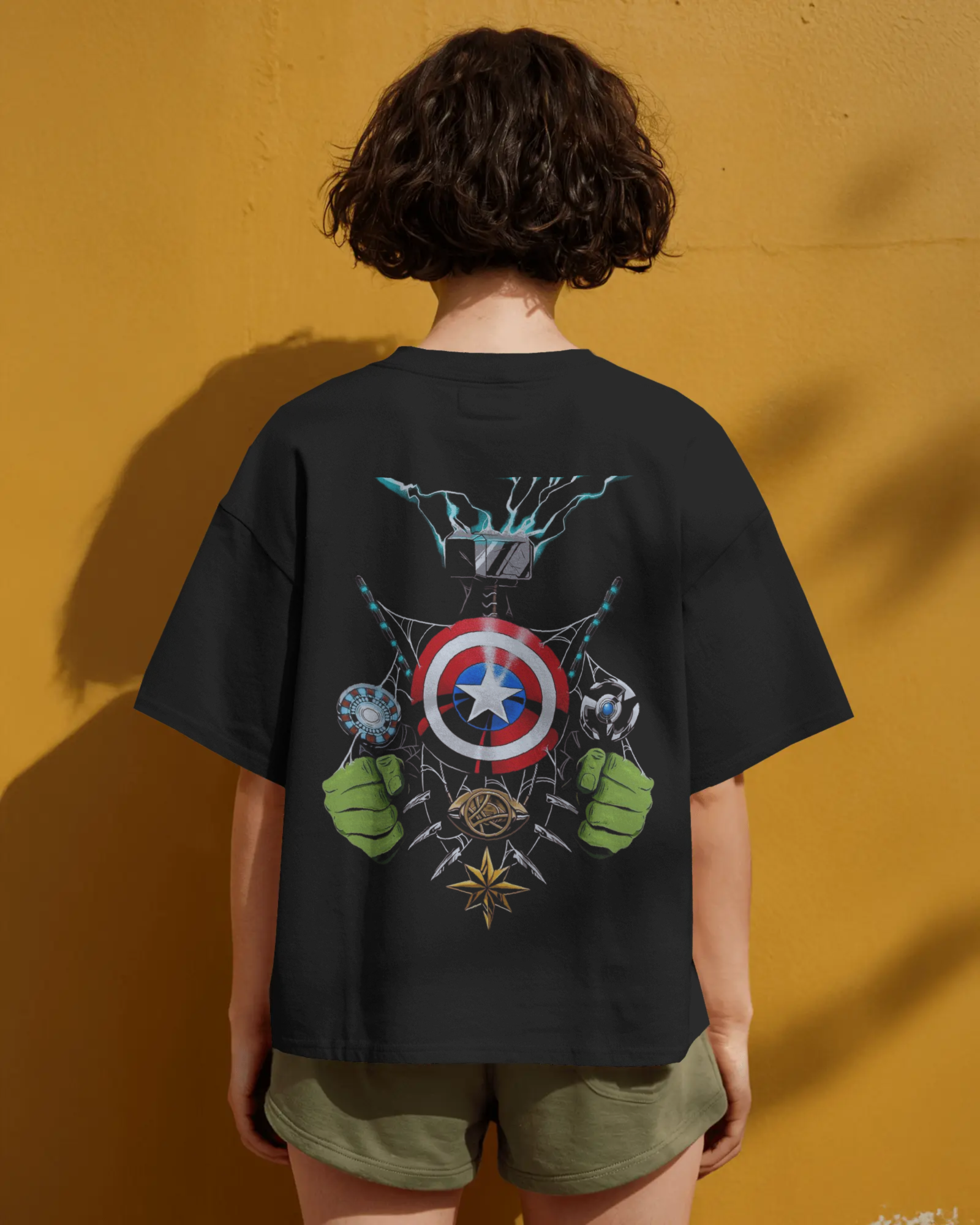Defender of Earth: Avengers Back Print Ladies Oversized Classic T-shirt | Teeyatra| Marvel
