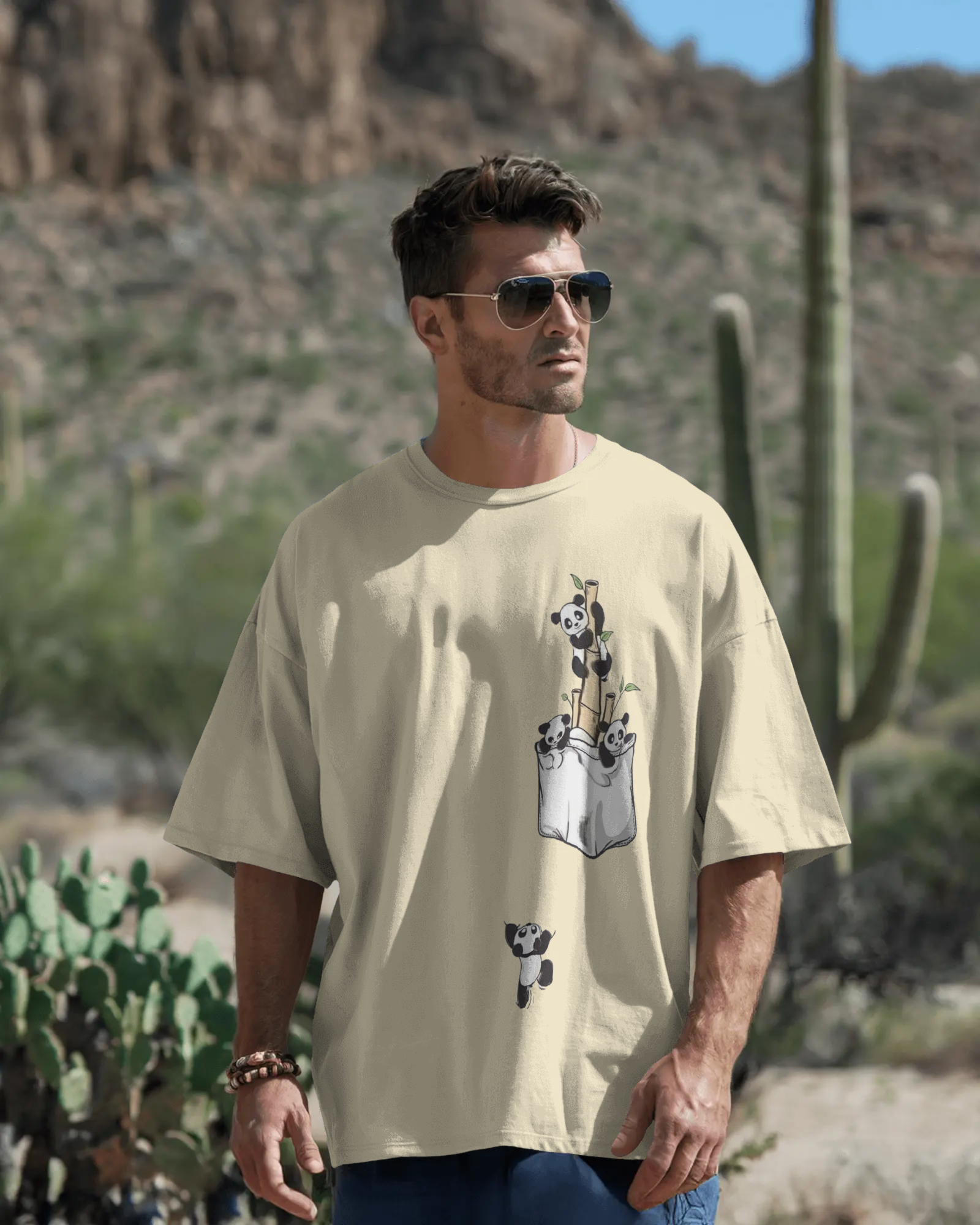 The Great Escape Panda Men's Oversized Classic T-shirt | Teeyatra | Cartoon