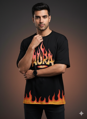 Fire Aura Streetwear Men's Oversized Tee | Teeyatra | Abstract