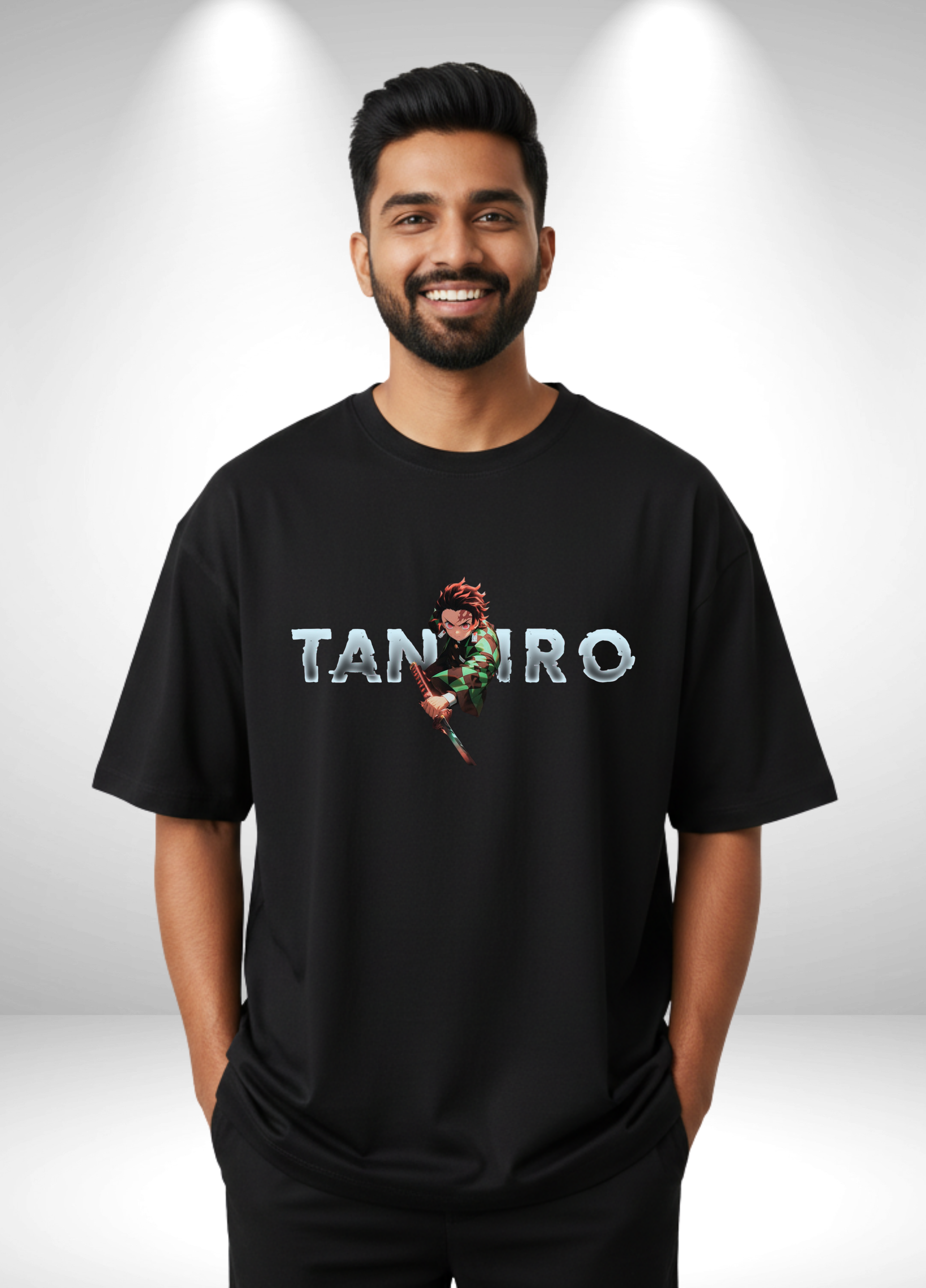 Demon Slayer Tanjiro Kamado Anime Men's Oversized T-Shirt | Teeyatra