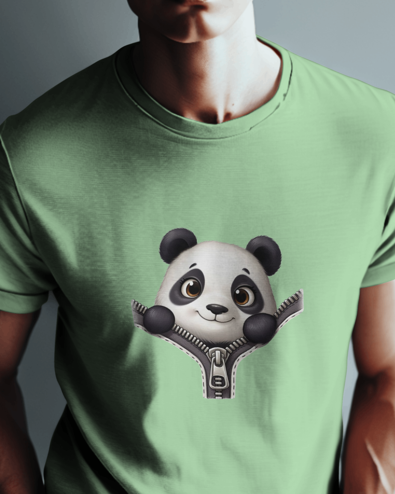Unzip The Cuteness Panda Men's Classic Crew T-Shirt | Teeyatra | Cartoon