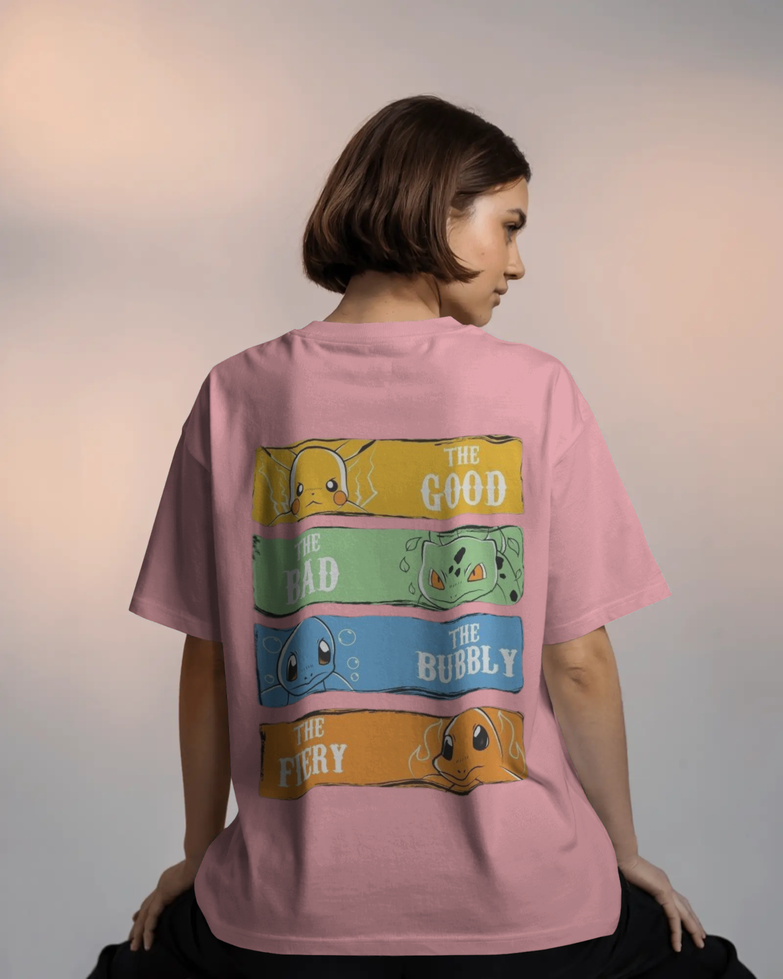 The Four Elements Pokémon Anime Ladies Terry Oversized Tee | Teeyatra