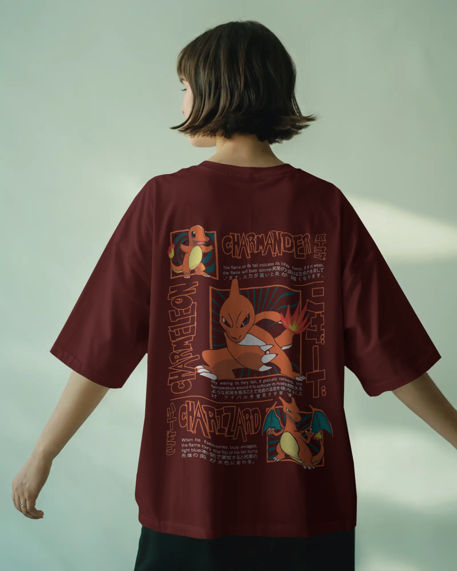 Charmander & Charizard Evolution Ladies Oversized Classic T-shirt | Teeyatra | Anime