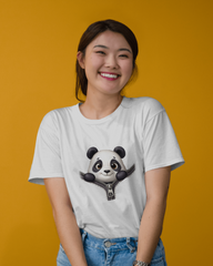 Unzip The Cuteness Panda Ladies Classic Crew T-Shirt | Teeyatra | Cartoon