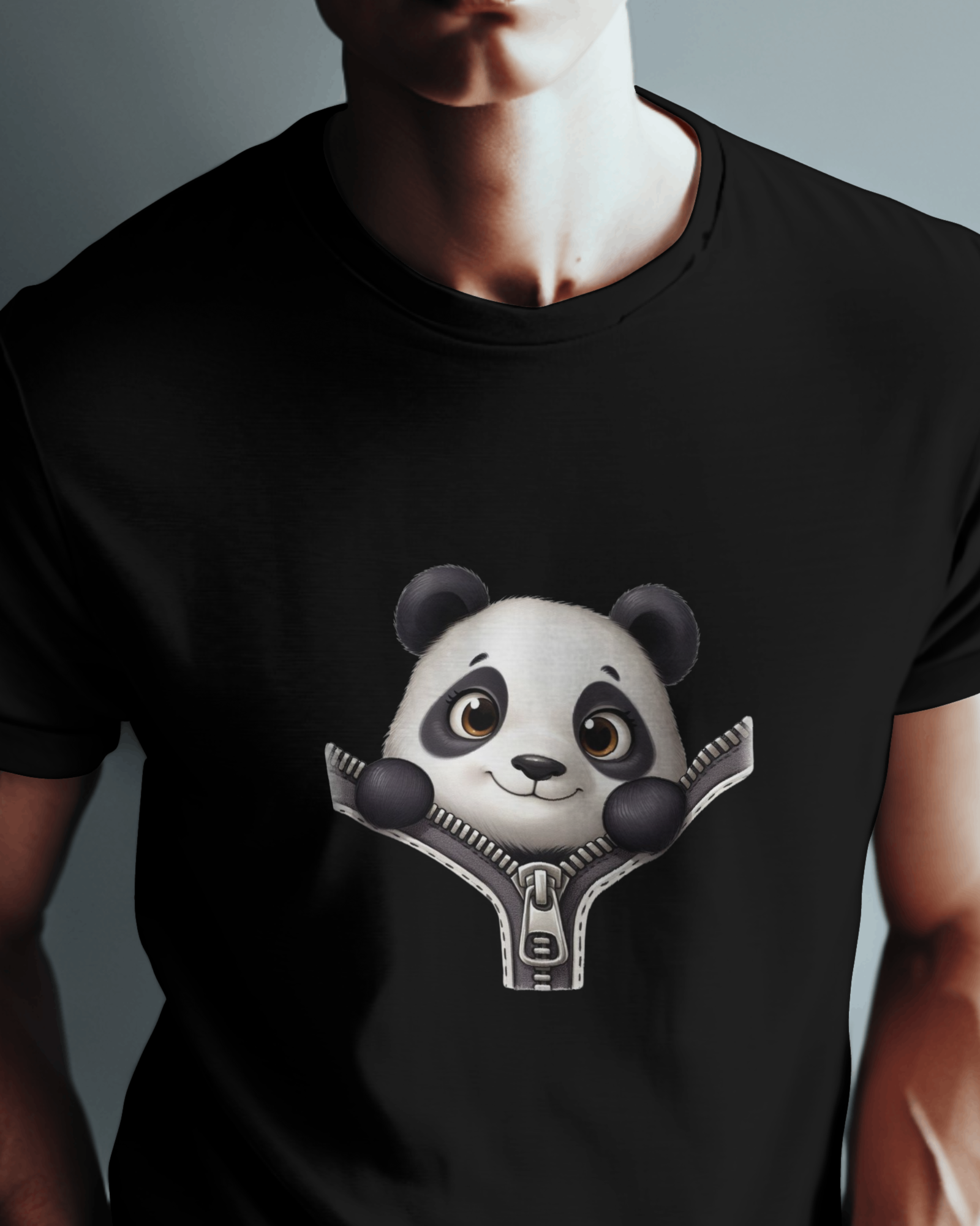 Unzip The Cuteness Panda Men's Classic Crew T-Shirt | Teeyatra | Cartoon