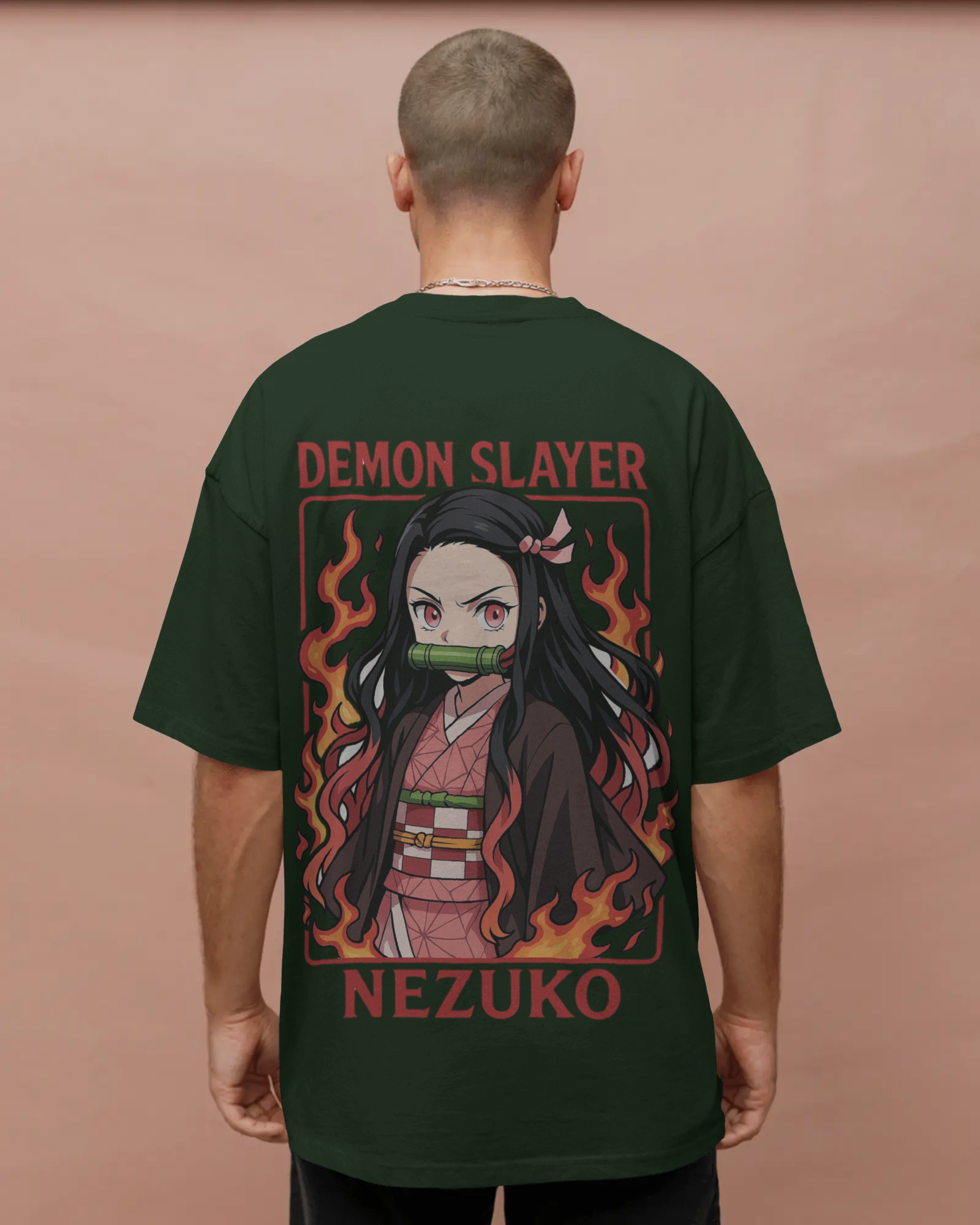 Nezuko Fire Graphic Men's Unisex Oversized Classic T-shirt | Demon Slayer | Anime | Teeyatra