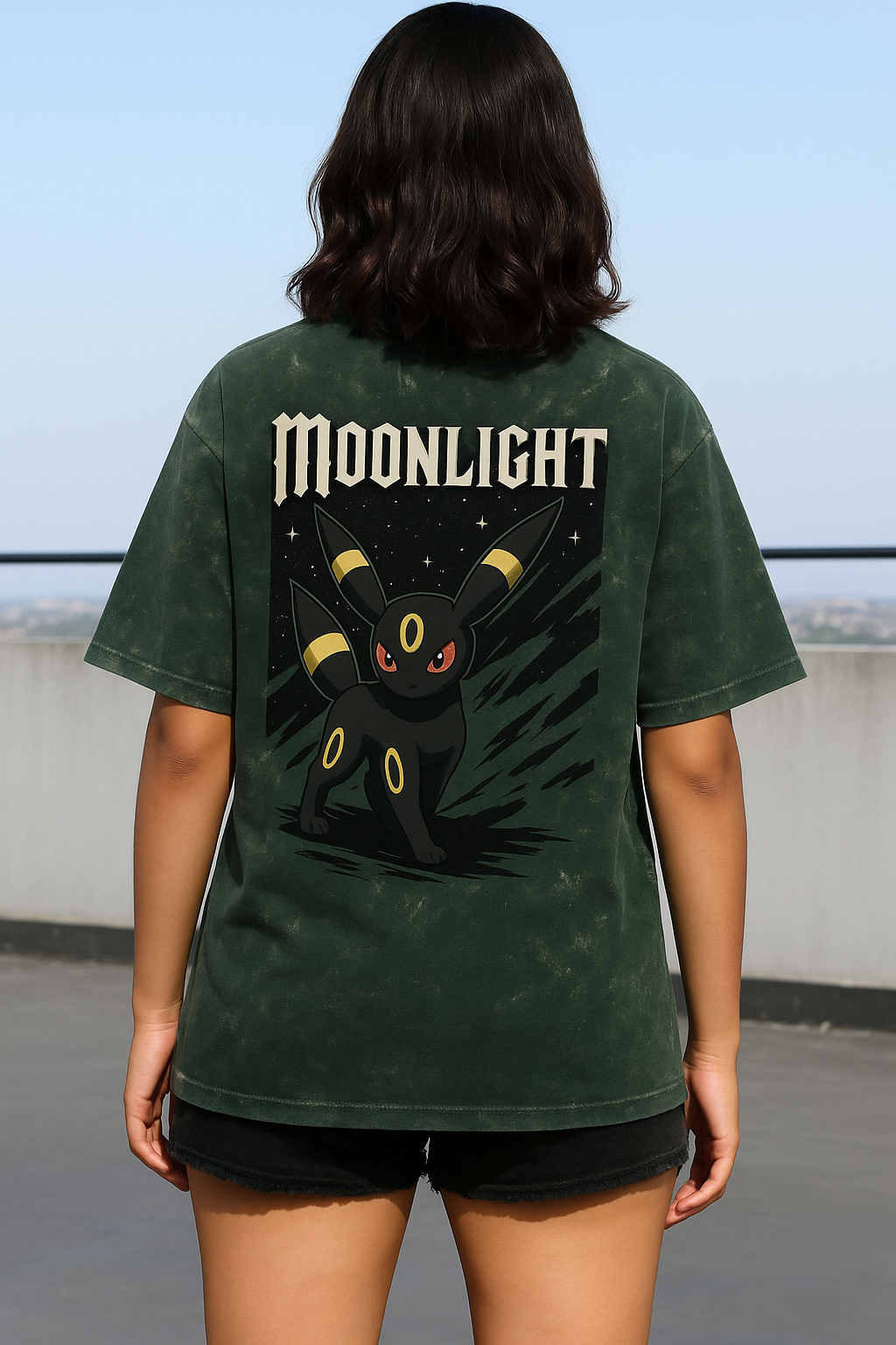 Starry Night Umbreon Ladies Acid Washed Oversized Tee | Teeyatra | Anime | Cartoon