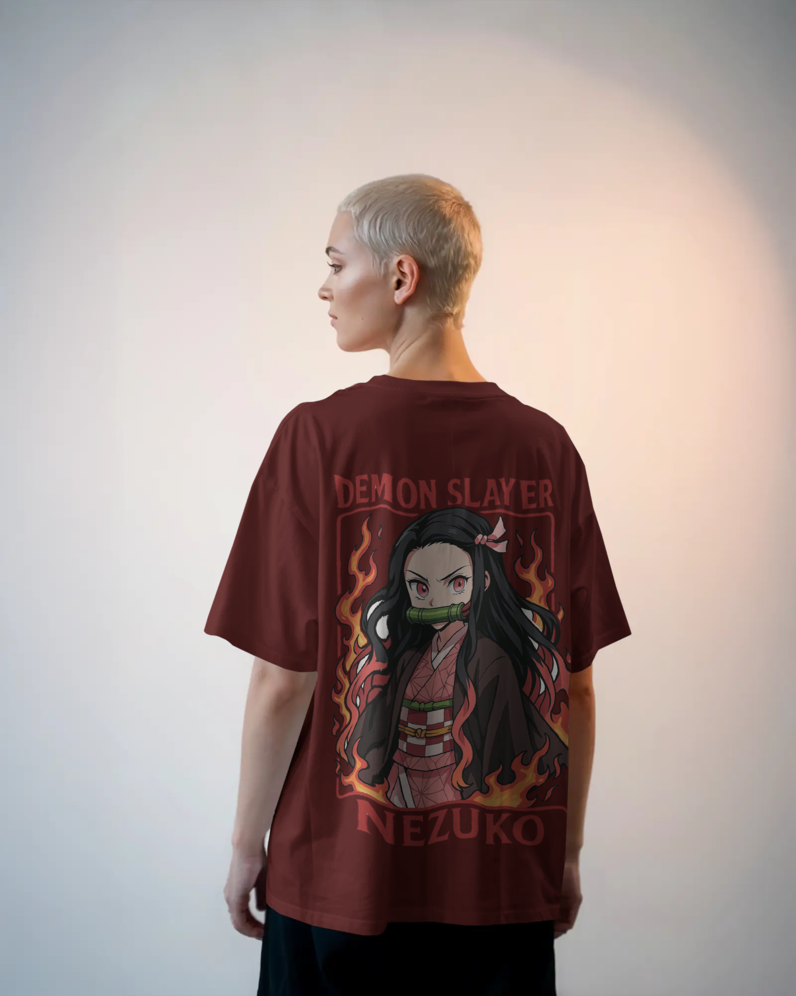 Nezuko Fire Graphic Ladies Oversized Classic T-shirt | Demon Slayer | Anime | Teeyatra