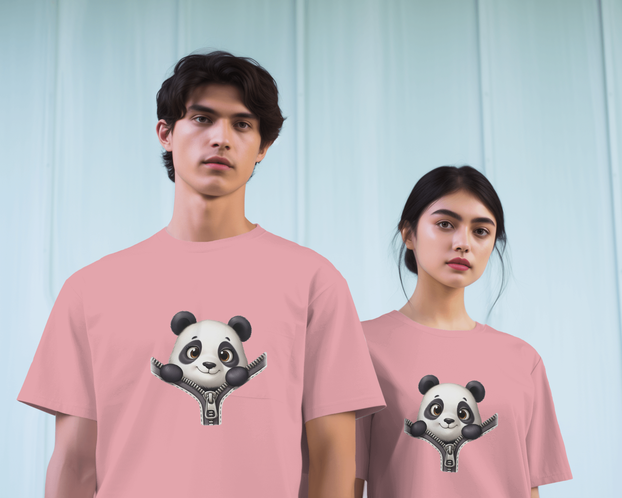 Unzip The Cuteness Panda Ladies Classic Crew T-Shirt | Teeyatra | Cartoon