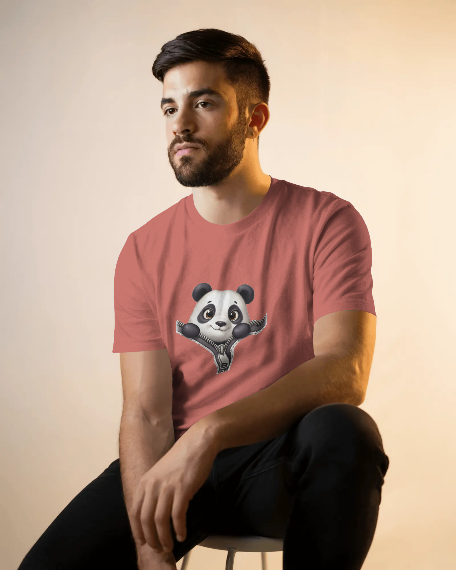 Unzip The Cuteness Panda Men's Classic Crew T-Shirt | Teeyatra | Cartoon
