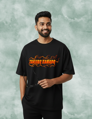 Demon Slayer Tanjiro Kamado Fire Breathing Men's Oversized T-Shirt | Teeyatra | Anime