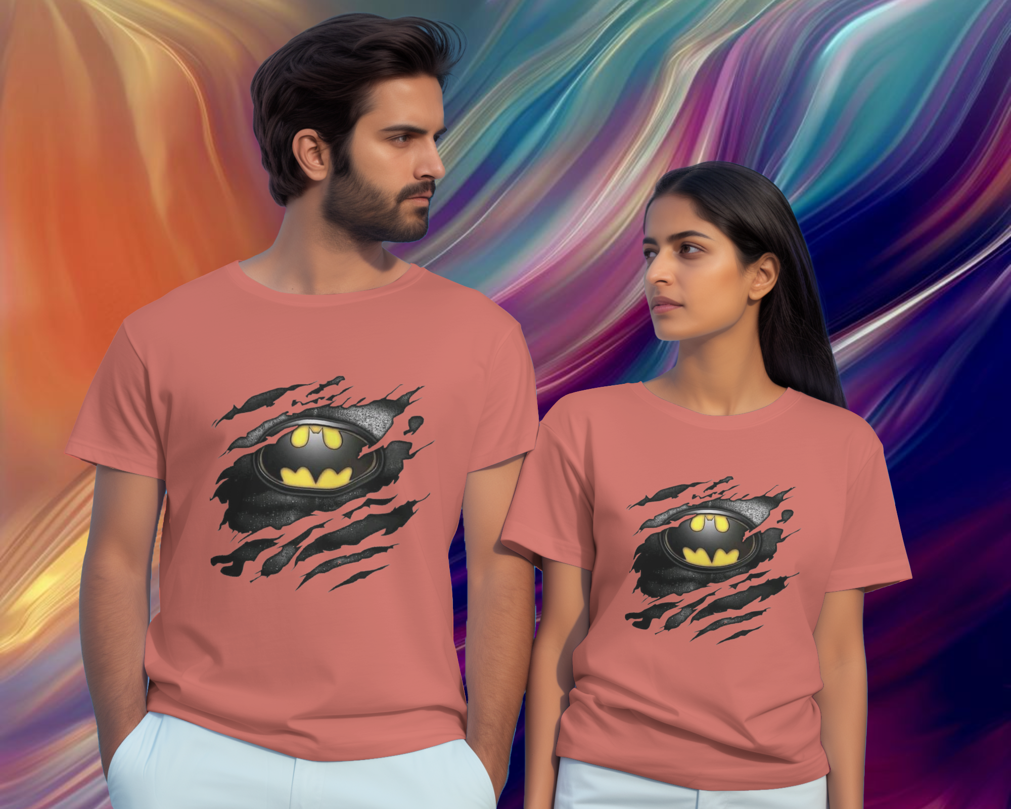 DC Tear Effect Batman Logo Ladies Classic Crew T-Shirt | Teeyatra