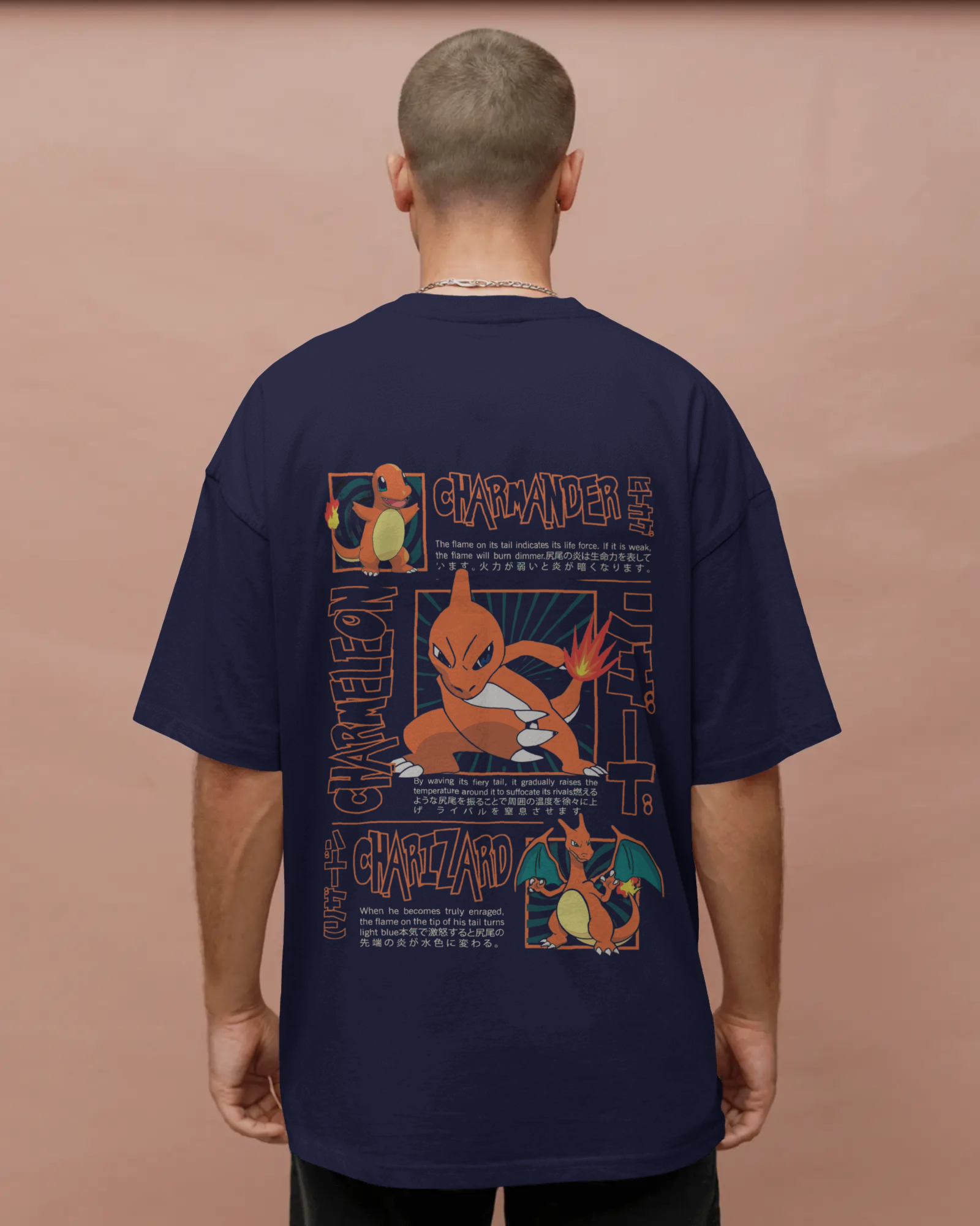 Charmander & Charizard Evolution Men's Oversized Classic T-shirt | Teeyatra | Anime