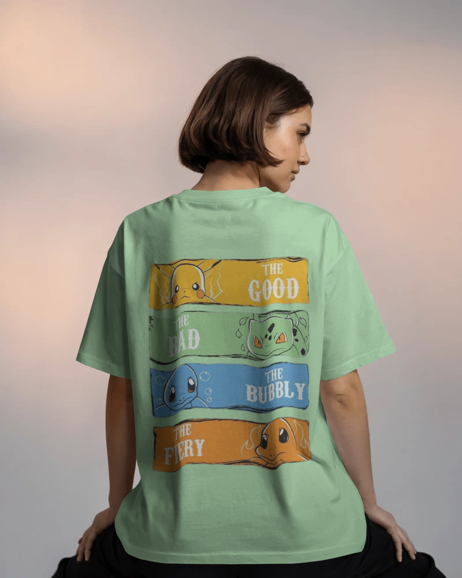 The Four Elements Pokémon Anime Ladies Terry Oversized Tee | Teeyatra
