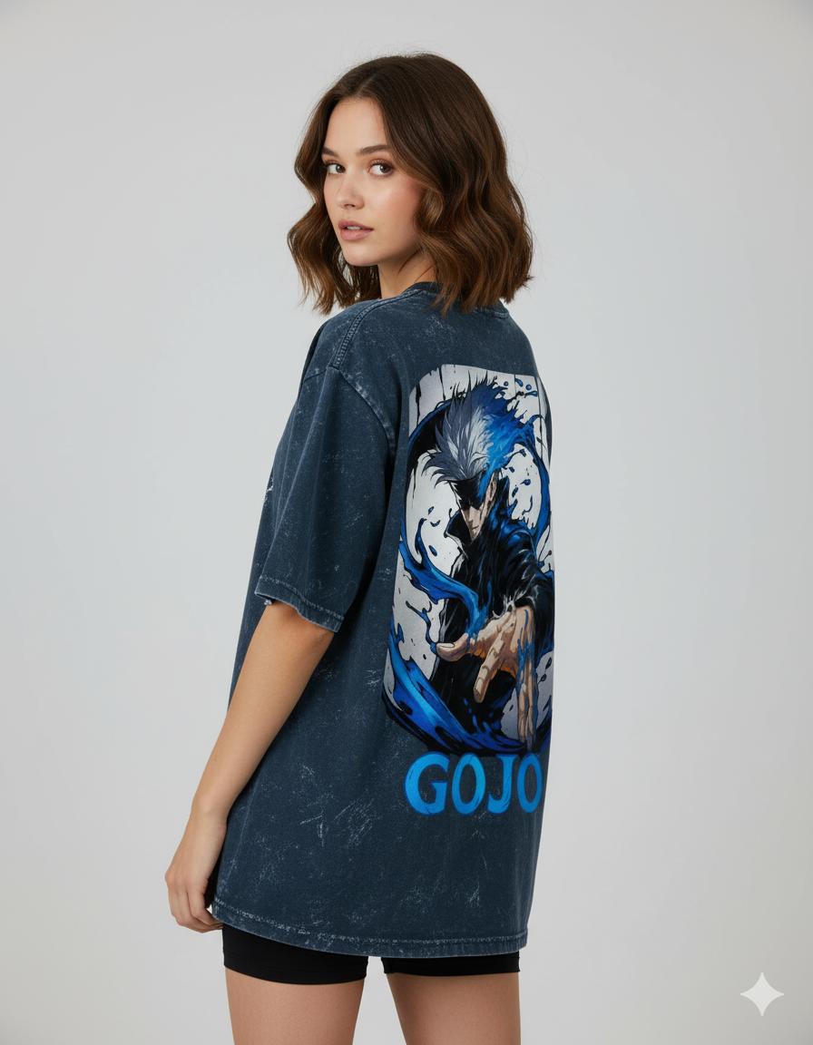 Gojo Satoru Limitless Ladies Acid Washed Oversized Tee | Teeyatra | Anime