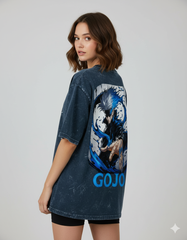 Gojo Satoru Limitless Ladies Acid Washed Oversized Tee | Teeyatra | Anime