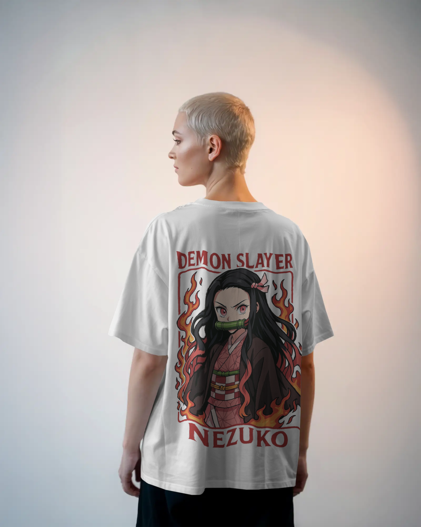 Nezuko Fire Graphic Ladies Oversized Classic T-shirt | Demon Slayer | Anime | Teeyatra