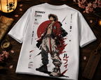 Teeyatra Monkey D. Luffy Oversized T-Shirt – White | Freedom Is My Treasure Edition