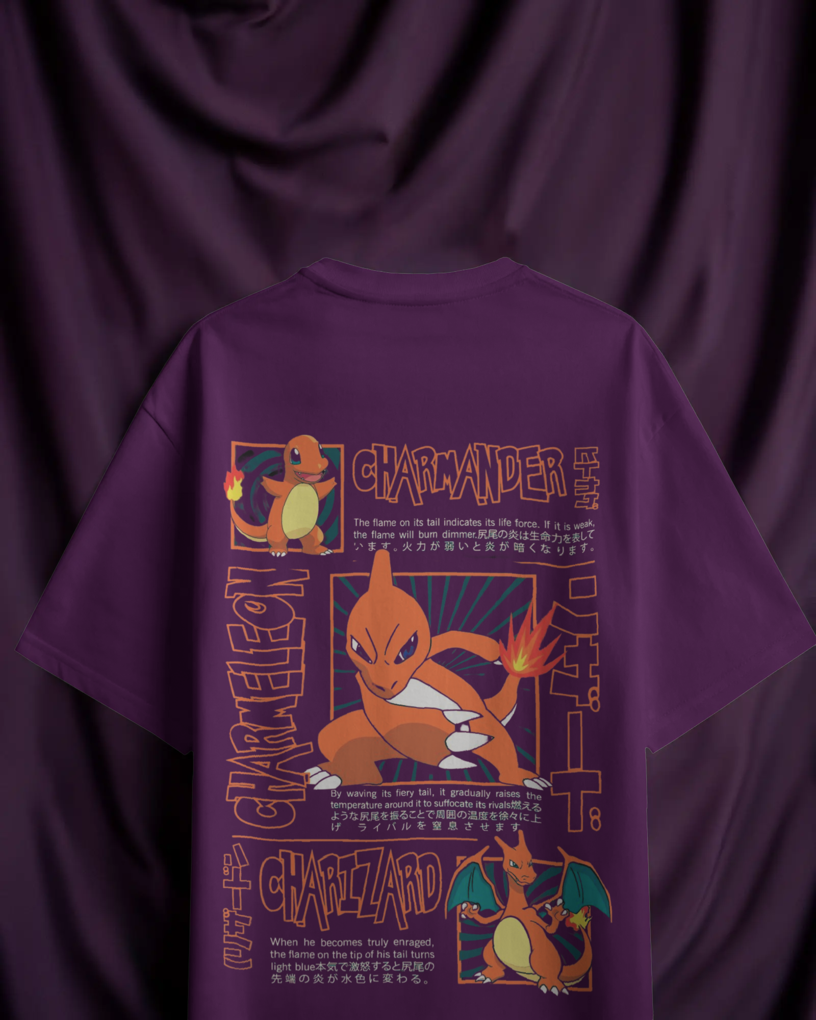 Charmander & Charizard Evolution Men's Oversized Classic T-shirt | Teeyatra | Anime