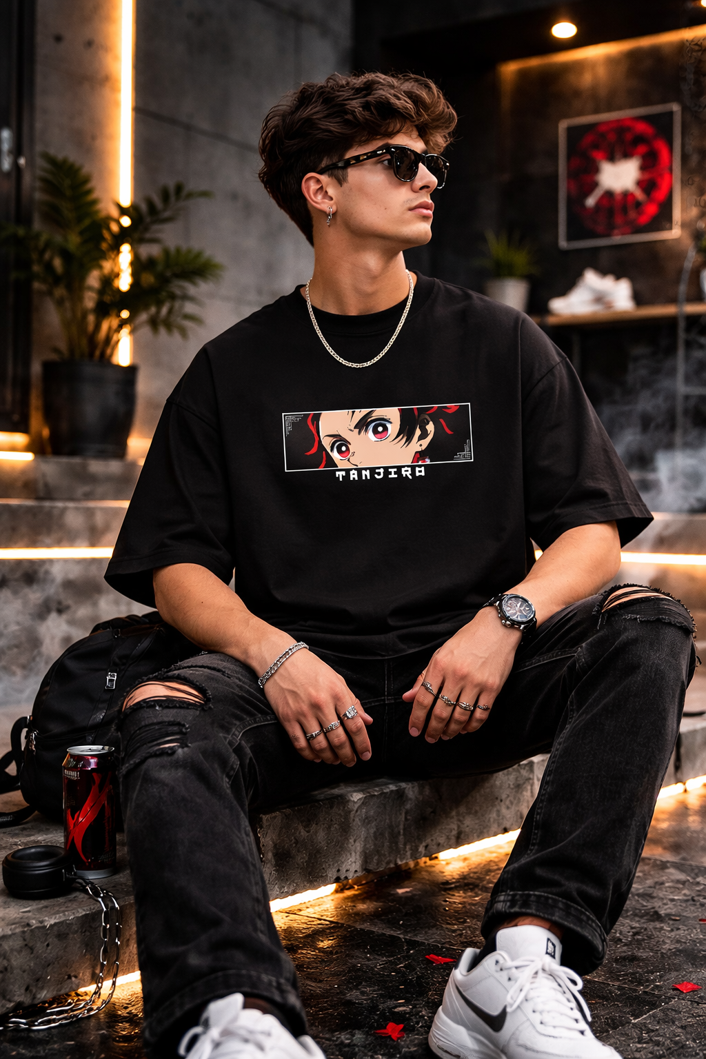 Teeyatra Tanjiro Dual Side Oversized T-Shirt | 240 GSM Premium Cotton | Anime Streetwear