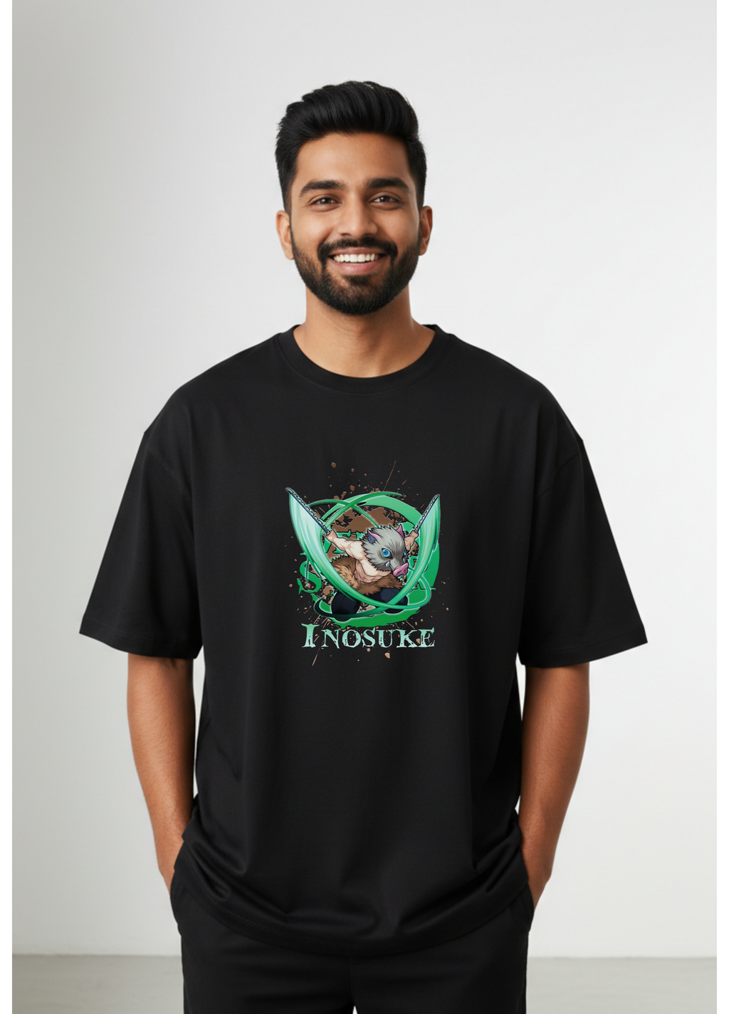 Inosuke "Beast Breathing" Edition – Premium 240 GSM Terry Cotton Oversized T-Shirt