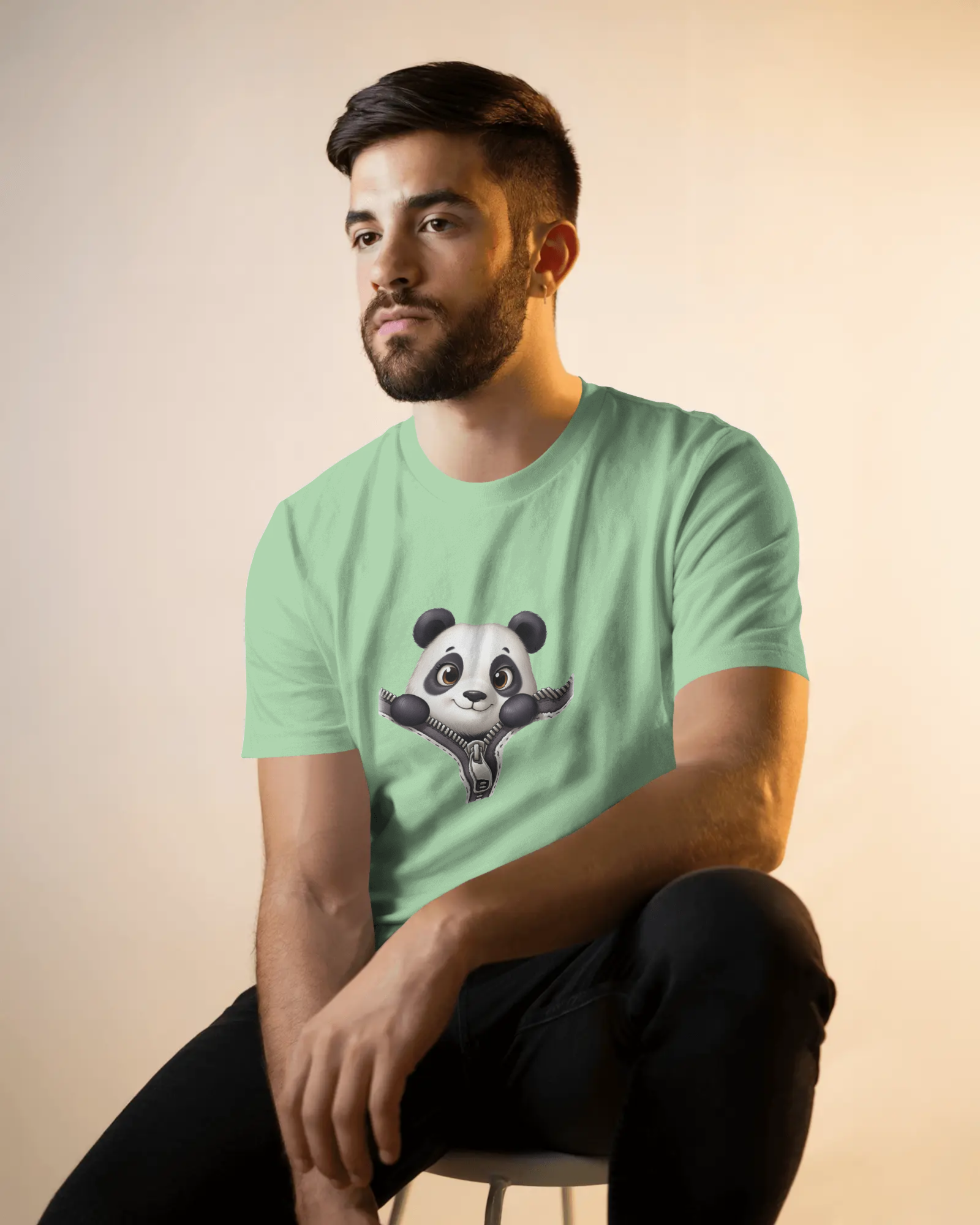 Unzip The Cuteness Panda Men's Classic Crew T-Shirt | Teeyatra | Cartoon