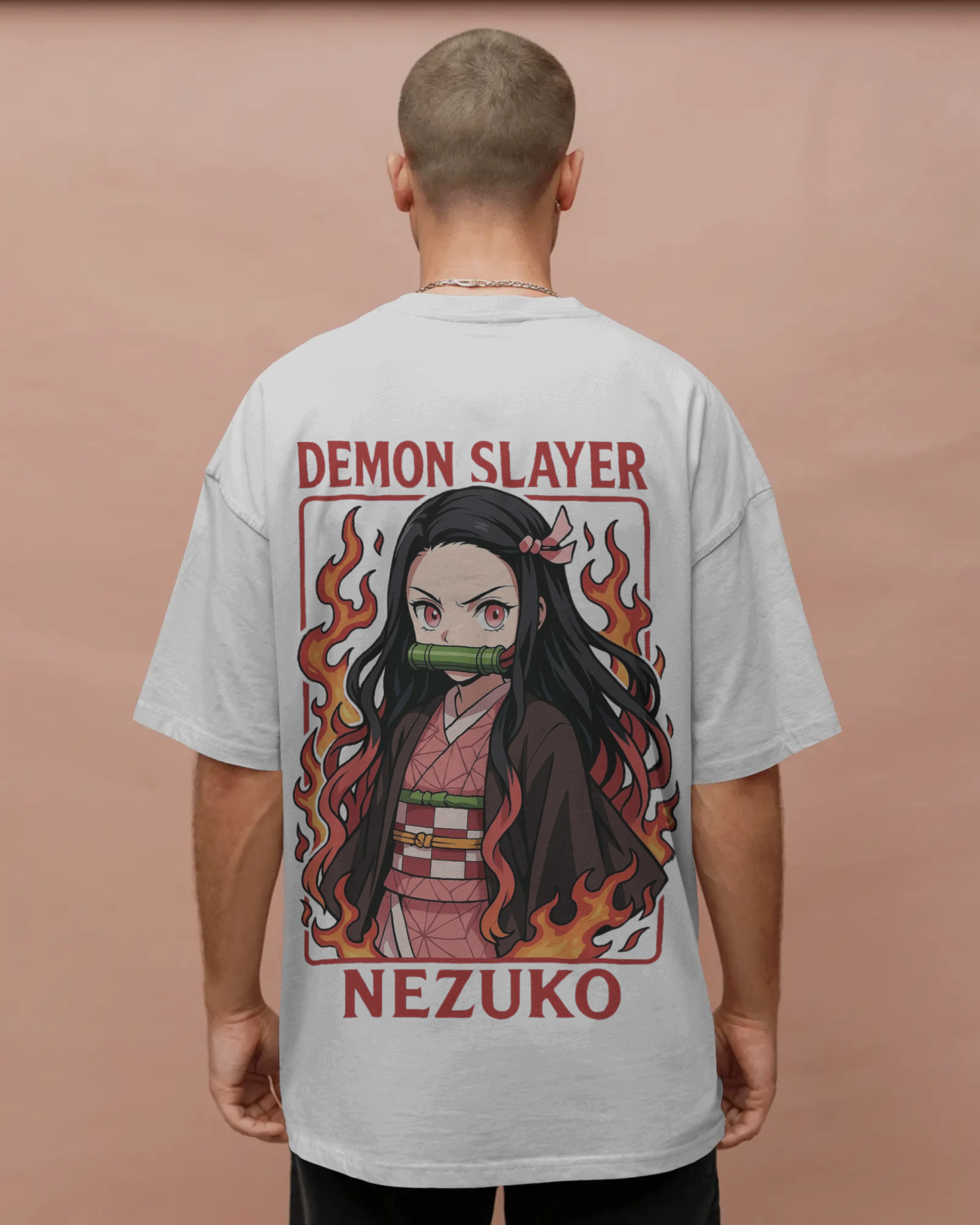 Nezuko Fire Graphic Men's Unisex Oversized Classic T-shirt | Demon Slayer | Anime | Teeyatra