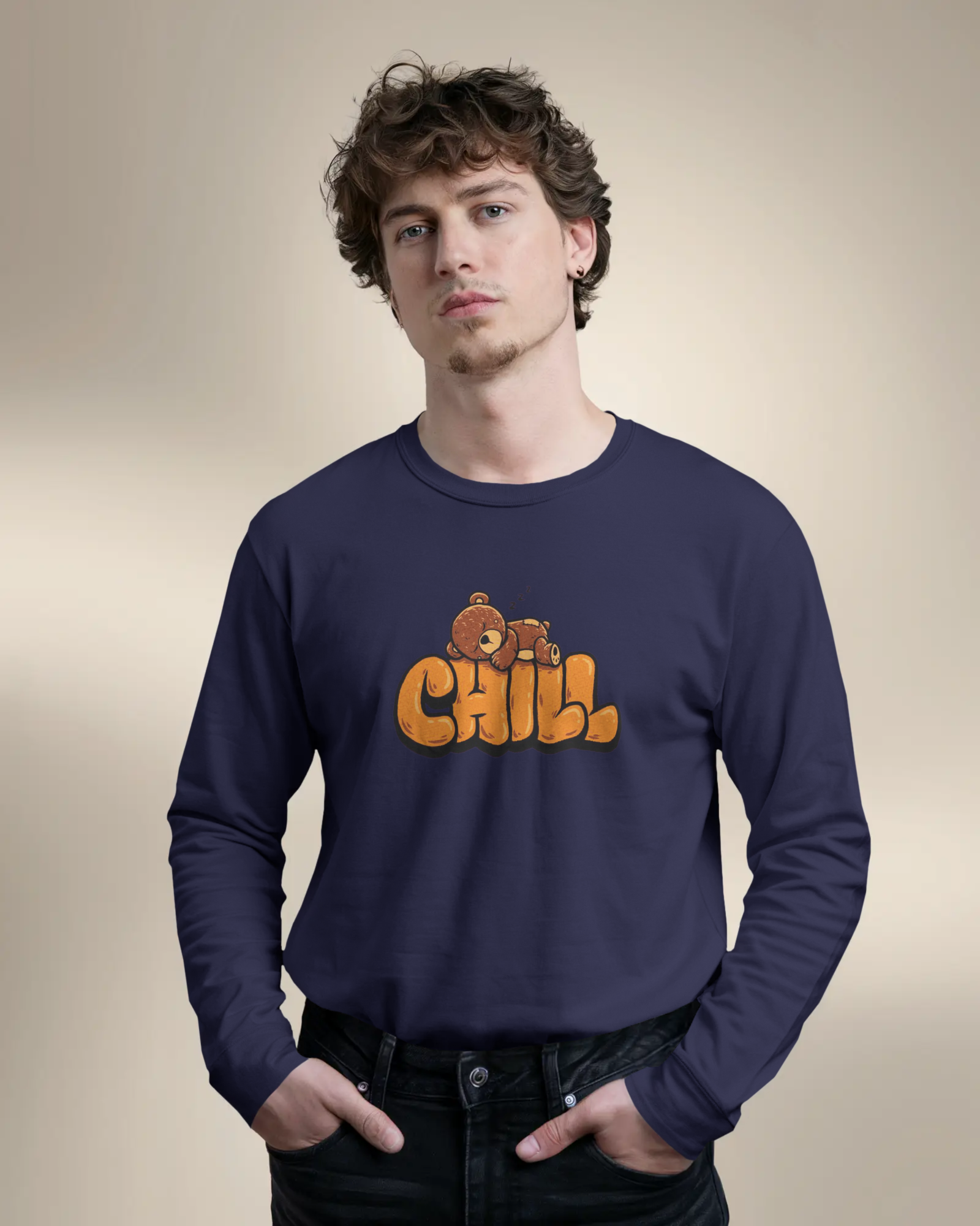 Chill Mode On Men's Full Sleeve T-Shirt | Teeyatra | Cartoon